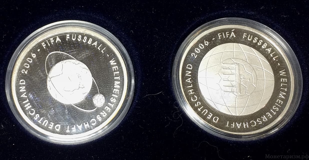 Набор монет 10 евро 2006 год  (4шт.+магнит)  Чемпионат FIFA по футболу в Германии.Серебро