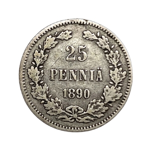 25 пенни 1890 год L.Александр III.Русская Финляндия.Серебро.