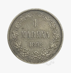 1 марка 1892 год L.Александр III.Русская Финляндия.Серебро.(2).