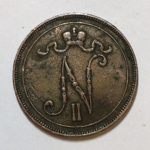 10 пенни 1907 год.Николай II.Русская Финляндия.Медь.