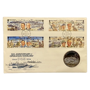 1 крона 1994 год.50 лет операции Оверлорд в WWII.Флот.Остров Мэн.В конверте.