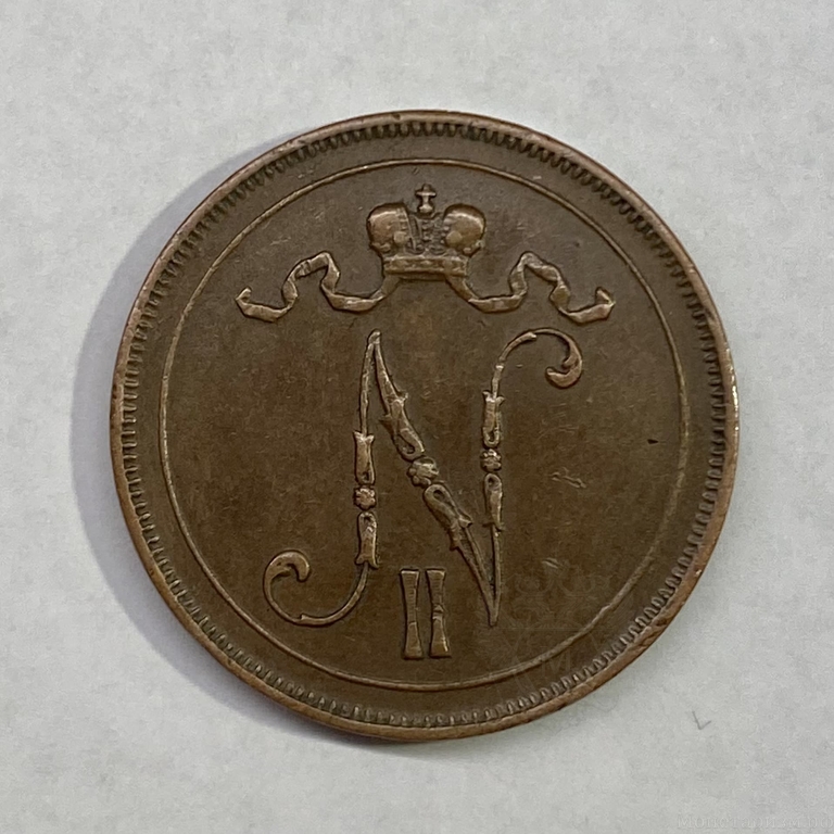 10 пенни 1916 год.Николай II.Русская Финляндия.Медь.XF.