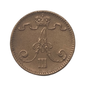 1 пенни 1888 год.Александр III.Русская Финляндия.Медь.