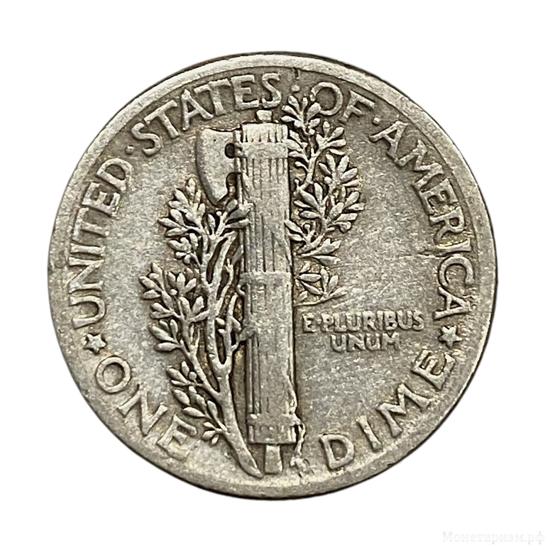 10 центов (1 дайм) 1937 год W.Меркурий.Свобода.США.Серебро.