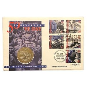 2 фунта 1995 год.50 лет Победы в WWII.Освобождение и добрая воля.Бейлиф Гернси.В конверте.