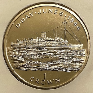 1 крона 1994 год.50 лет операции Оверлорд в WWII.Флот.Остров Мэн.В конверте.