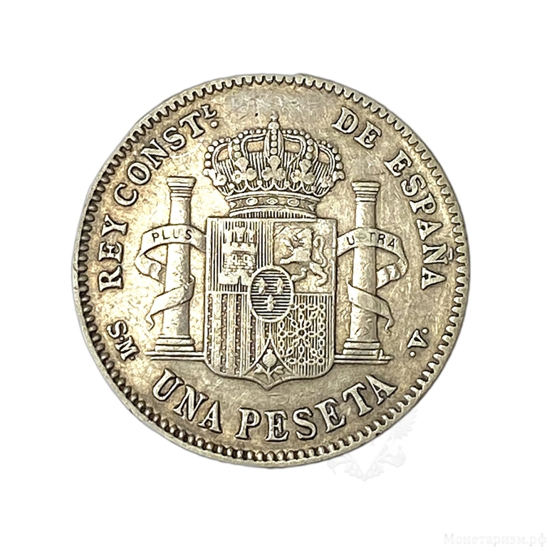 1 песета 1901 год.Альфонсо XIII, Африканец.Испания.Серебро.