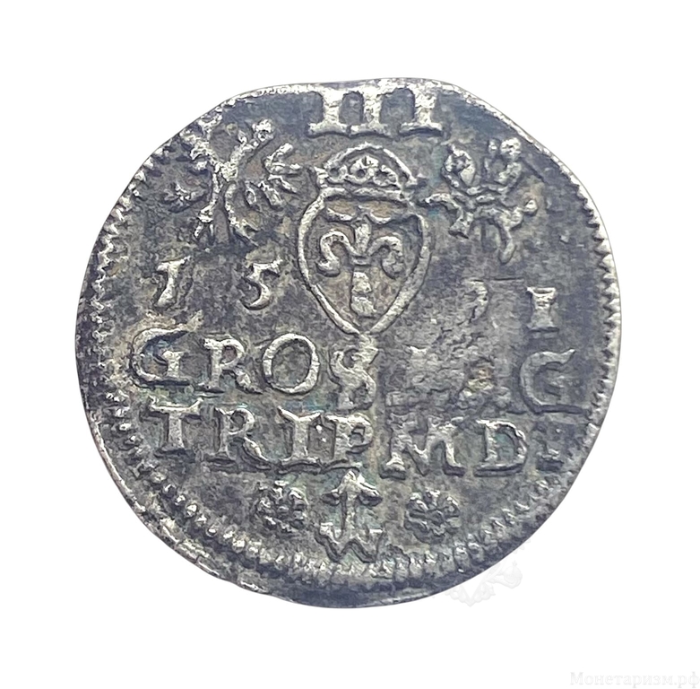 3 гроша 1591 год.Сигизмунд III.Польско-Литовское содружество.Серебро.