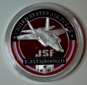 Жетон "Самолет F-35 Lighting II (JSF)" серебрение,эмаль