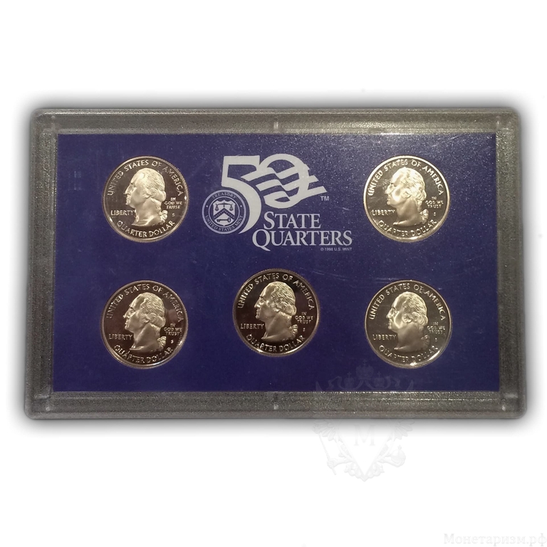 Набор монет 2008 год 0,25$ quarters dollar "Штаты и территории США" в боксе.Proof