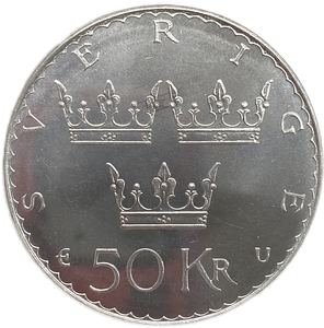 50 крон 1975 год.Конституционная реформа.Карл XVI Густав.Швеция.Серебро.