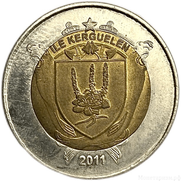 200 франков 2011 год.Пингвины.Остров Кергелен.Биметалл.