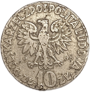 10 злотых 1968 год.Николай Коперник.Польша.