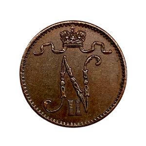 1 пенни 1907 год.Николай 2.Русская Финляндия.Медь.