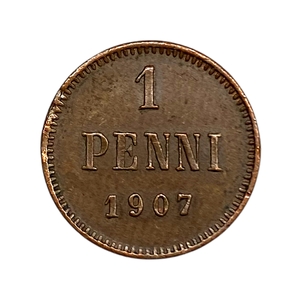 1 пенни 1907 год.Николай 2.Русская Финляндия.Медь.