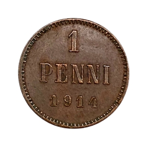 1 пенни 1914 год.Николай 2.Русская Финляндия.Медь.