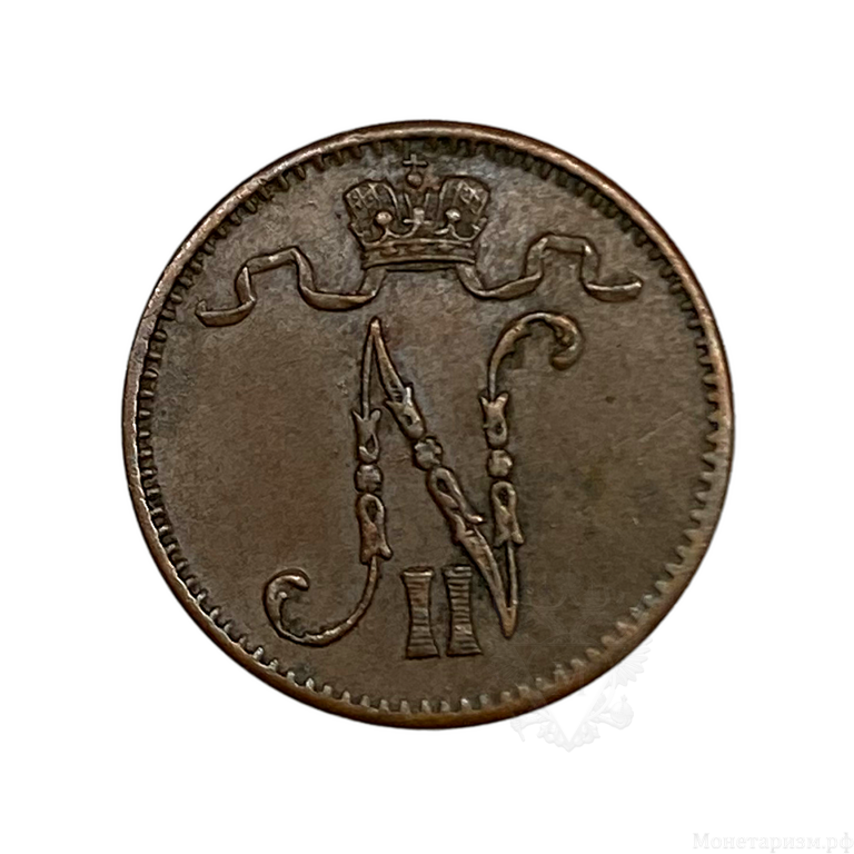 1 пенни 1915 год.Николай 2.Русская Финляндия.Медь. 
