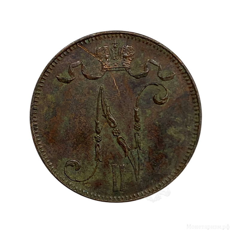 5 пенни 1905 год.Николай II.Русская Финляндия.Медь.