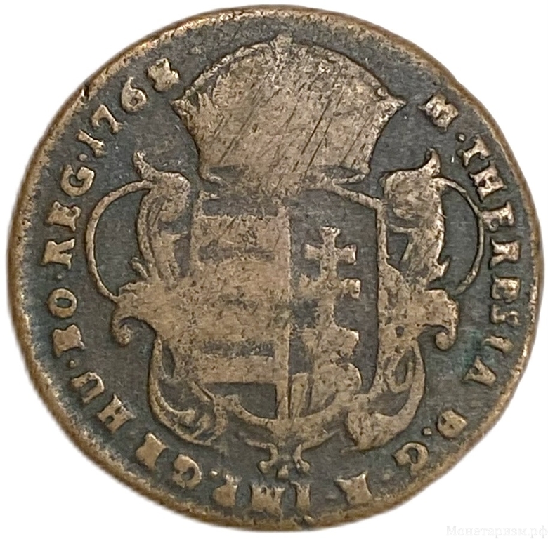 1 динар 1768 год.Дева Мария с младенцем.Венгрия.Медь.