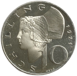 10 шиллингов 1971 год.Австрия.Серебро.Proof.