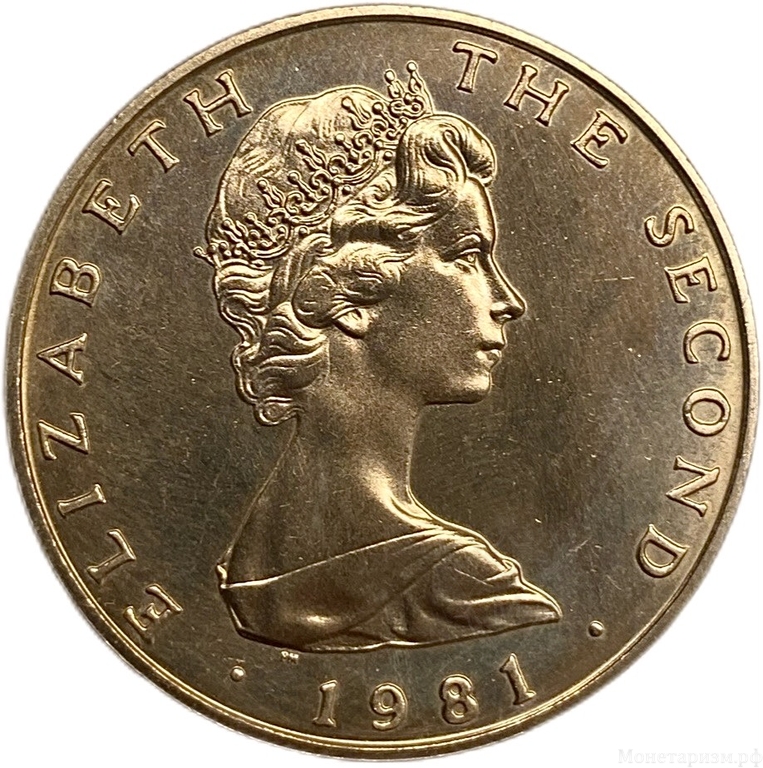 5 фунтов 1981 год.Елизавета 2.Остров Мэн.Великобритания.Вирениум.Proof.