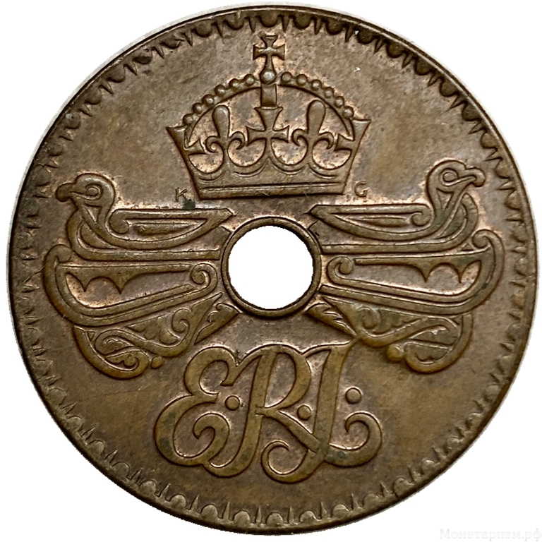 1 пенни 1936 год.Эдуард VII.Австралийский мандат.Новая Гвинея.Бронза.