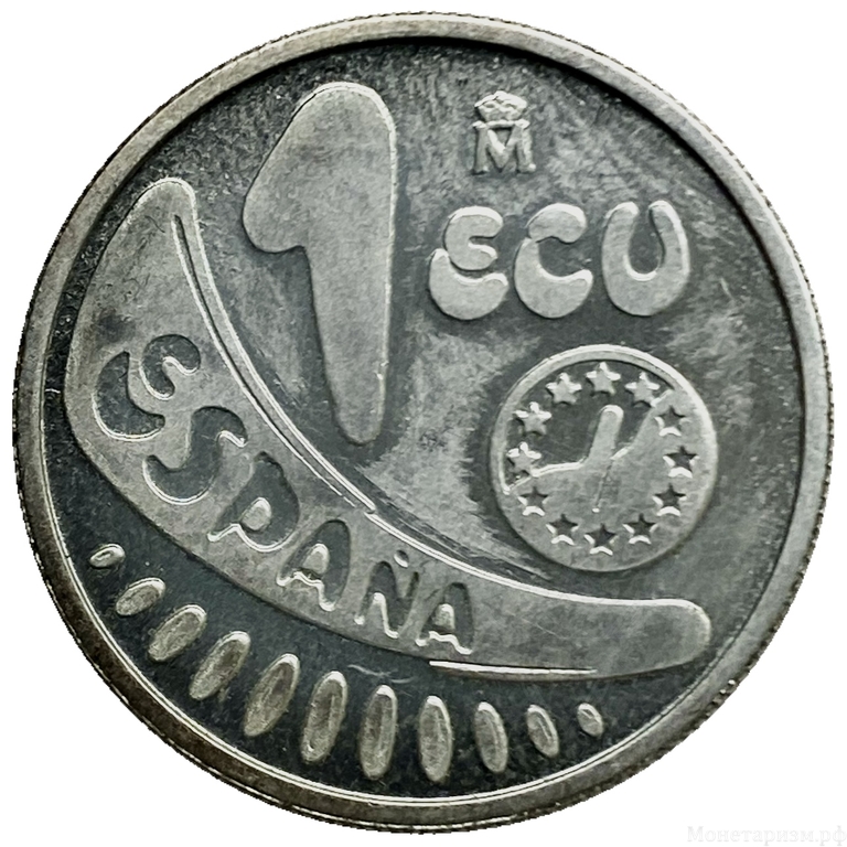 1 экю 1989 год.Похищение Европы.Испания.Серебро.