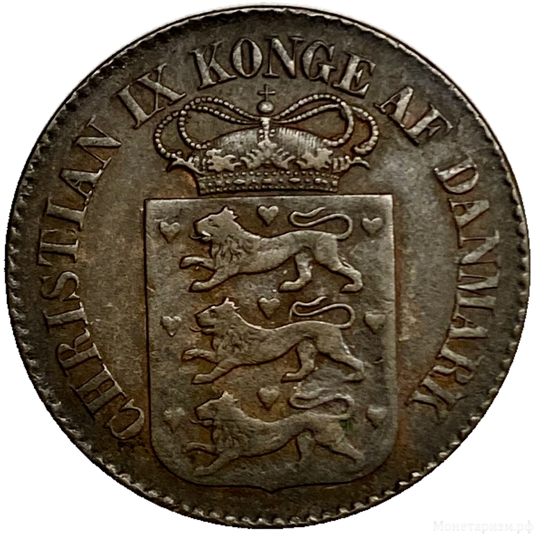 1 цент 1883 год.Кристиан IX.Датская Вест-Индия.Бронза.