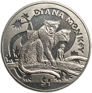 1 доллар 2009 год.Мартышка Диана.Обезьяны Африки.Сьерра-Леоне.