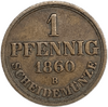 1 пфеннинг 1860 год B.Георг V.Ганновер.Германия.Медь.