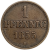 1 пфеннинг 1855 год B.Георг V.Ганновер.Германия.Медь.