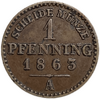 1 пфеннинг 1863 год.Вильгельм I.Пруссия.Германия.Медь.