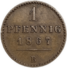 1 пфеннинг 1867 год B.Принц Георг Виктор.Вальдек-Пирмонт.Германия.Медь.