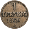 1 пфеннинг 1852 год B.Георг V.Ганновер.Германия.Медь.