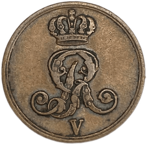 1 пфеннинг 1852 год B.Георг V.Ганновер.Германия.Медь.