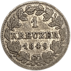 1 крейцер 1849 год.Бавария.Германия.