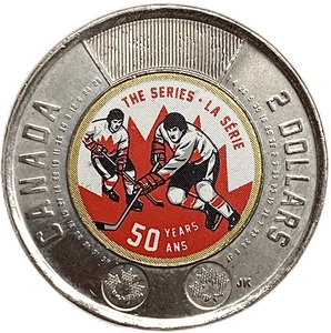 2 доллара 2022 год.Хоккей - 50 лет серии игр.Канада.Биметалл.Цветная.