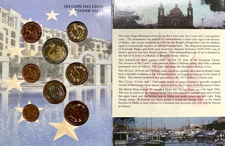 Набор пробных евро монет 2004 год.Мальта.В альбоме.Proof.