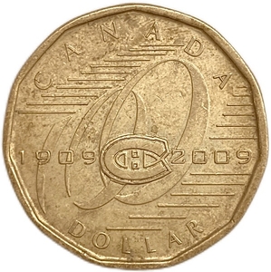 1 доллар 2009 год.100 лет хоккейному клубу Монреаль Канадиенс.Канада.