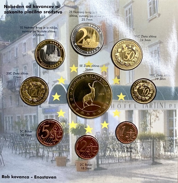 Набор пробных евро монет 2004 год.Фауна.Словения.Proof.Редкий.В альбоме.