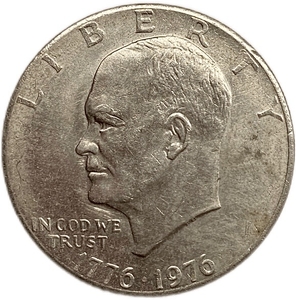 1 доллар 1976 год.Без буквы МД.200 лет независимости.Колокол Свободы.Луна.Эйзенхауэр.США.
