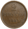 2 пфеннинга 1851 год B.Король Эрнест Август I.Ганновер.Германия.Медь.
