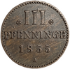 3 пфеннинга 1855 год A.Георг.Герцогство Мекленбург-Штерлиц.Германия.Медь.