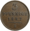 3 пфеннинга 1867 год B.Принц Георг Виктор.Вальдек-Пирмонт.Германия.Медь.