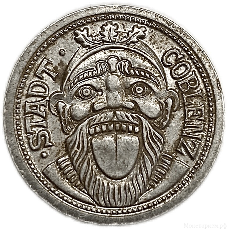 10 пфеннигов 1920 год.Дикарь.Тип 2.Кобленц.Германия.Нотгельд.
