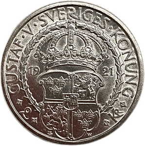 2 кроны 1921 год.Густав V.Швеция.