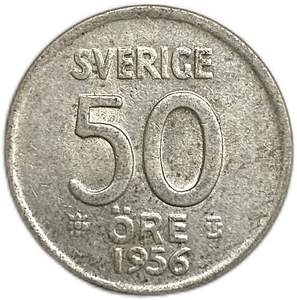 50 эре 1956 год.Густав VI.Швеция.Серебро. 
