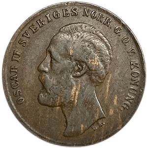 1 эре 1873 год.Оскар II.Швеция.