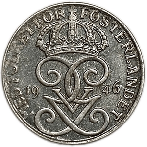 1 эре 1946 год.Густав V.Швеция.Железо.