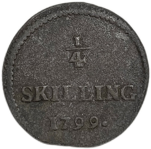 1/4 скиллинга 1799 год.Густав IV Адольф.Швеция.Медь.